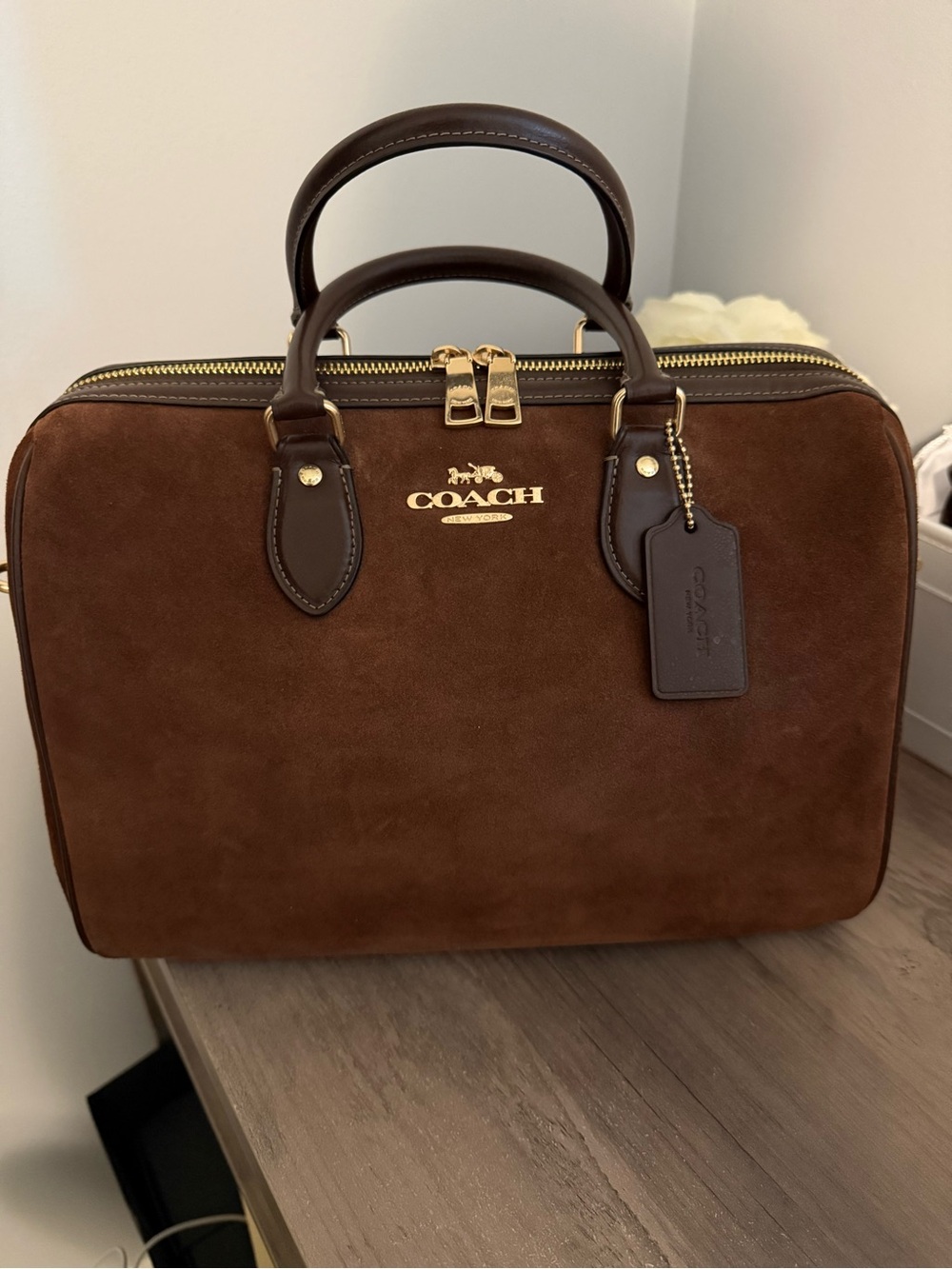 Coach Large Rowan in Vintage Brown Suede LIKE NEW